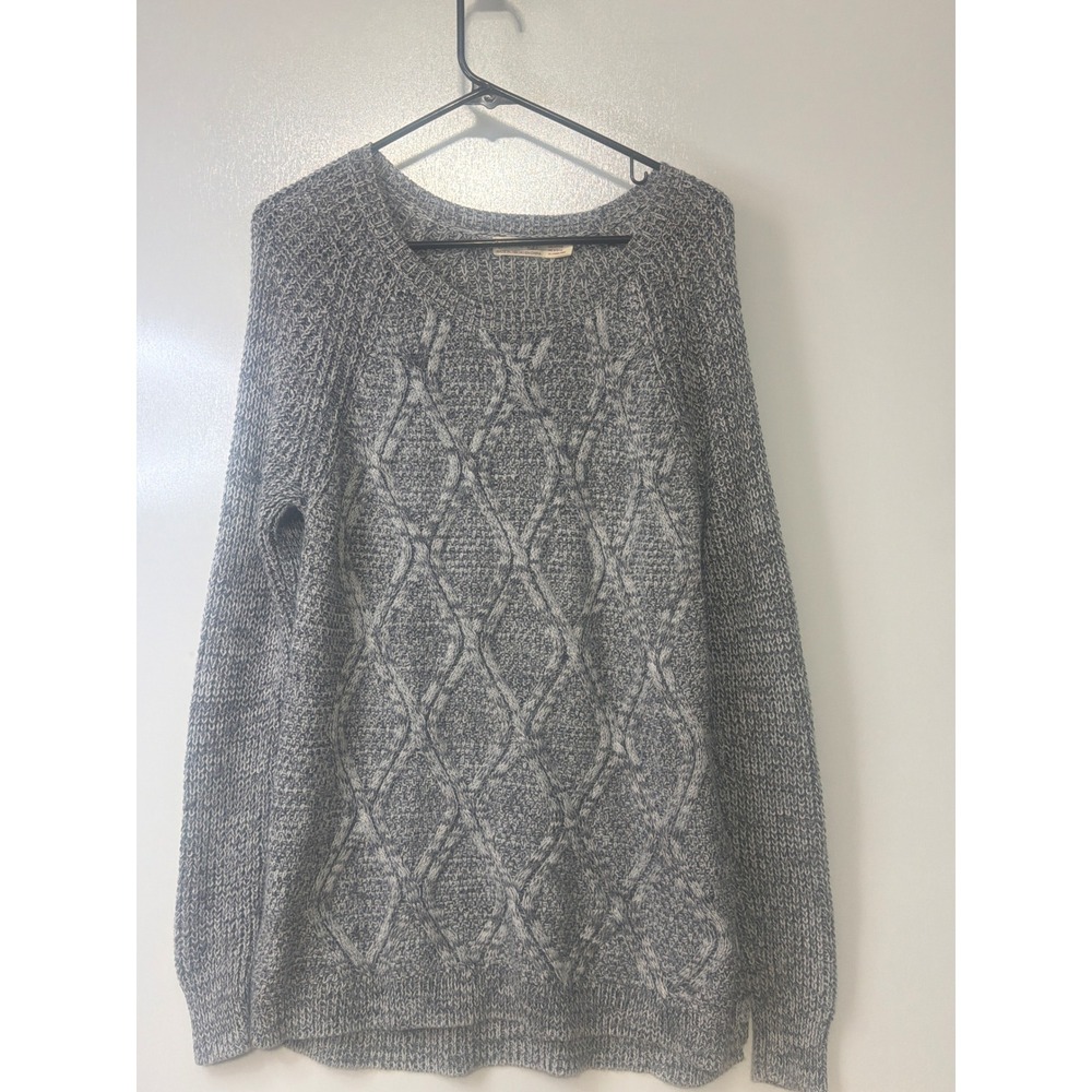 Faded Glory Womens XXL Grey Marl Diamond Cable Knit Raglan Pullover Sweater